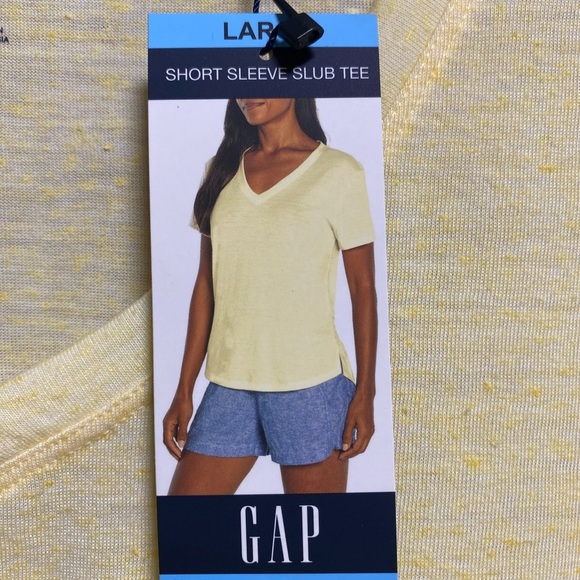 GAP LADIES SHORT SLEEVE LINEN BLEND SLUB TEE - SIZE L - NWT - YELLOW - Picture 2 of 5